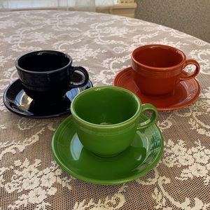 FiestaWare Fiesta Cups and Saucers Paprika Green Blue